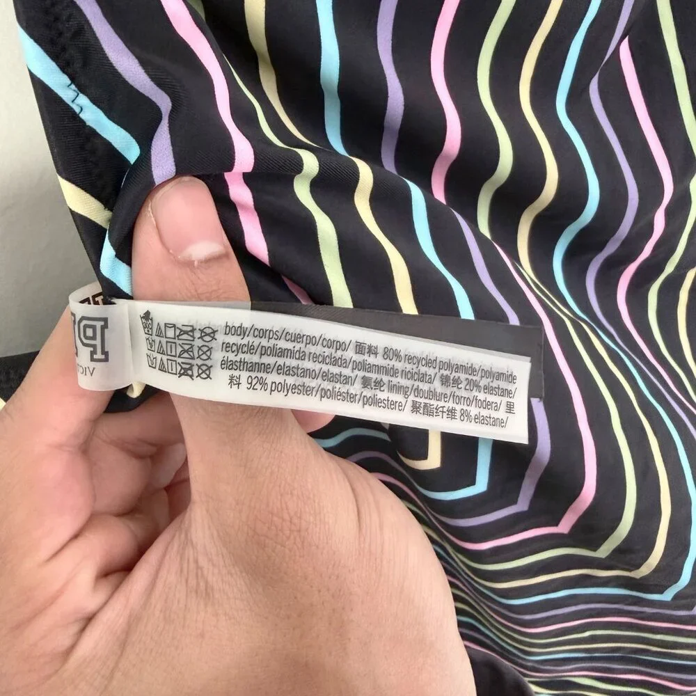 2/$30 Victoria's Secret Striped Black Pastel One Piece Bathing Suit XXL